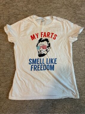 4th Of July White Graphic Tee "My Farts Smell Like Freedom" - Patriotic Print